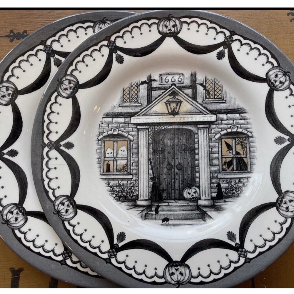 Halloween Royal Stafford Dinner Plates Coven & Haunted House